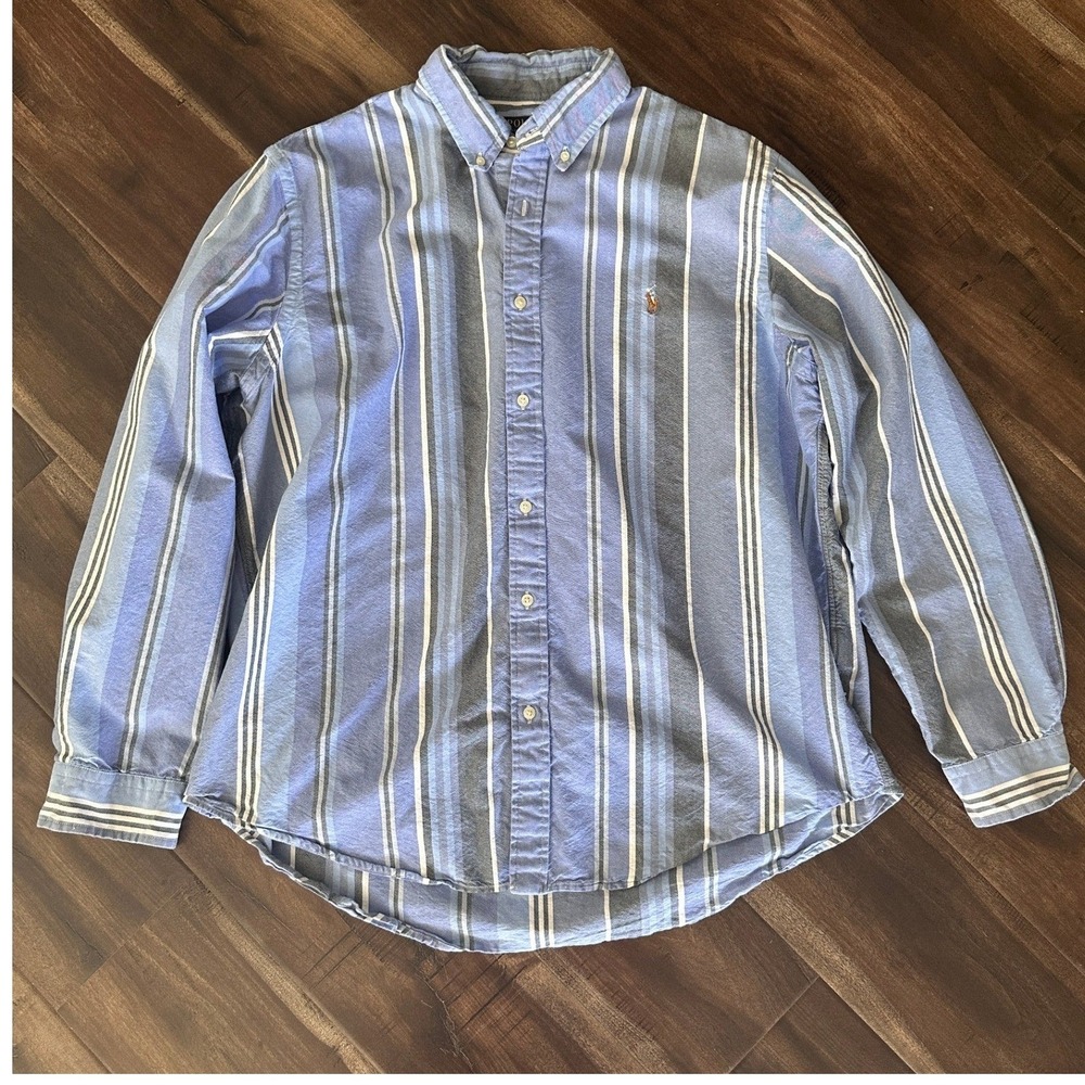 Polo Ralph Lauren Classic Fit Striped Button Down Shirt Mens XXL Blue Grey